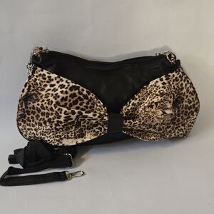 Leopard Print Bow Crossbody Bag - Black